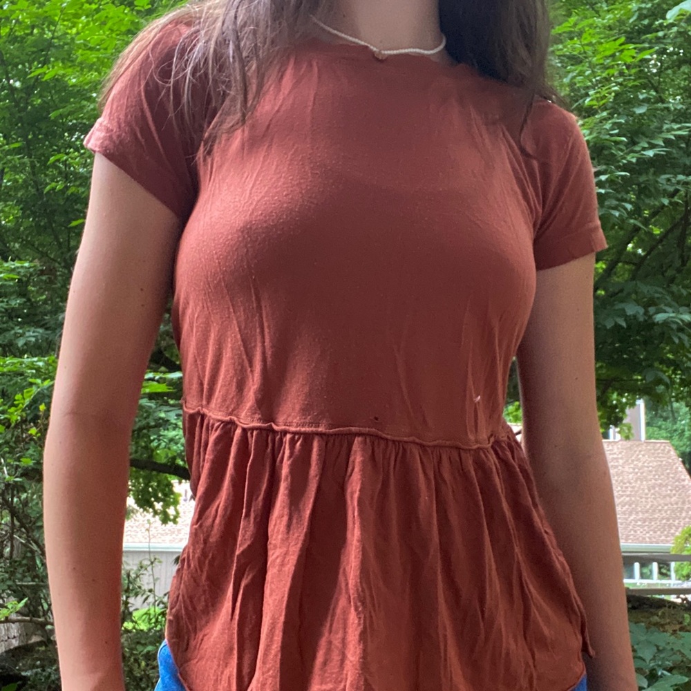 Burnt Rust Orange Soft Peplum Tee